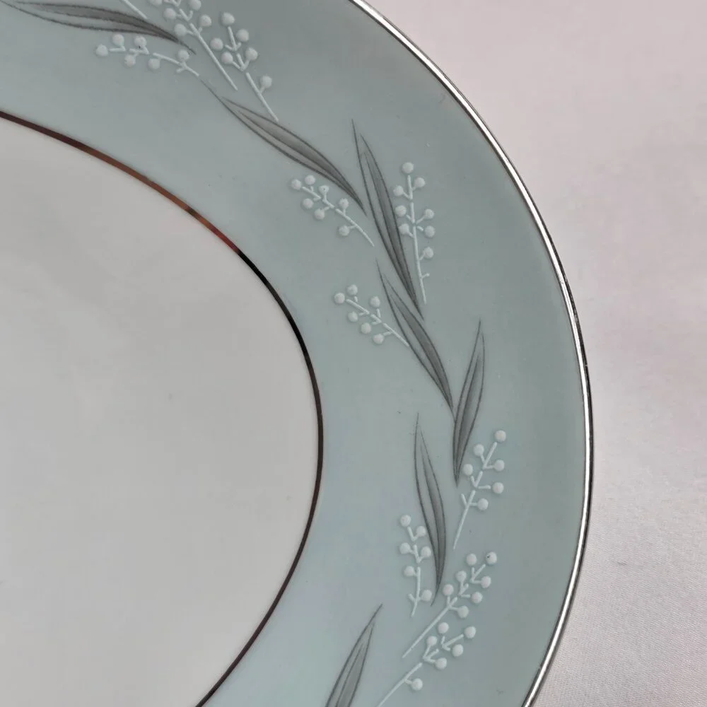 Noritake Sheldon Serving Bowl 10 Inch White with Aqua Band and White Flowers